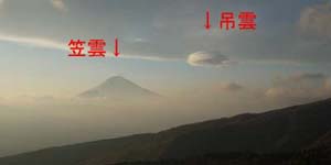 富士山にかかる笠雲と吊雲